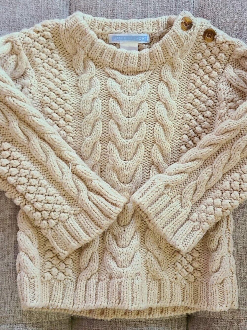 Janie and Jack Unisex Wool Blend Cream Cable Knit Sweater Size 12-18 Mos Buttons